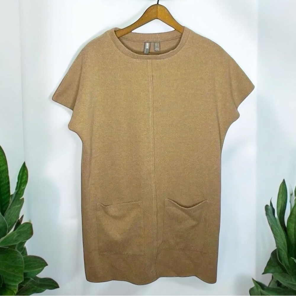 ASOS DESIGN Camel Mini Dress with Front Pockets Minimalist T-Shirt Sweater Dress